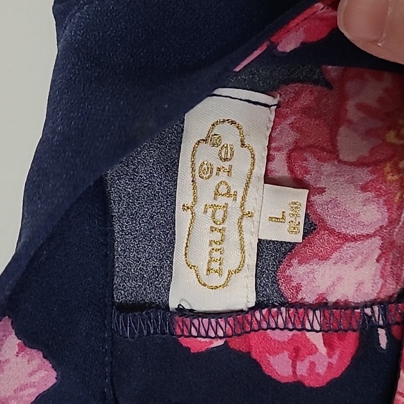 Mud Pie Sleeveless Navy Blue Dress with Pink Floral Design size Large - Picture 5 of 10
